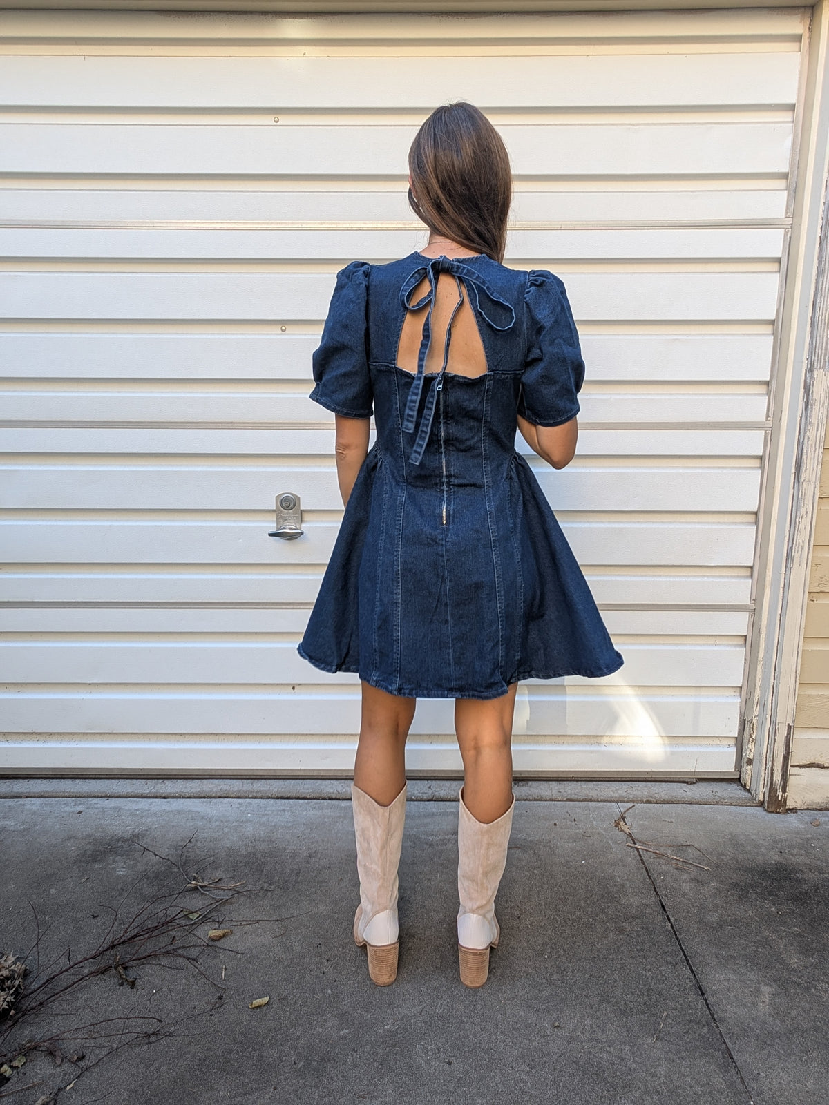 The Clara Puff-Sleeve Denim Mini Dress