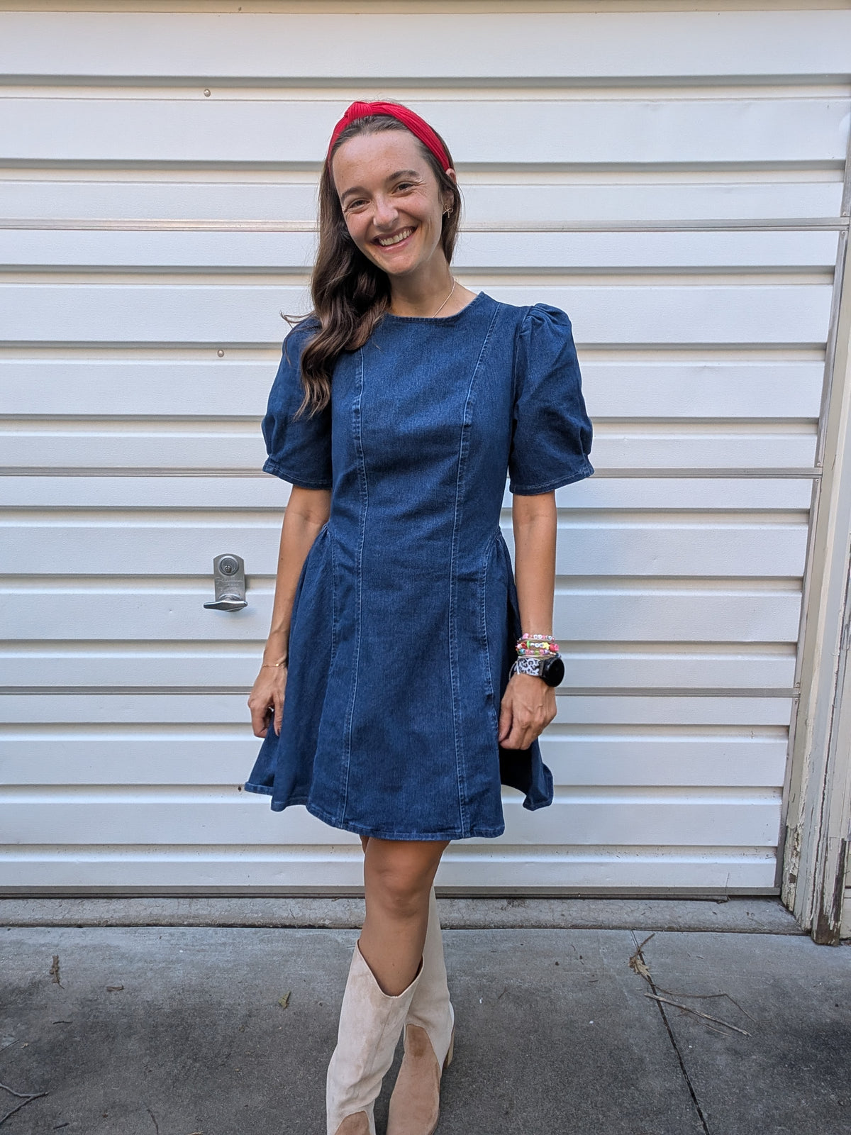 The Clara Puff-Sleeve Denim Mini Dress