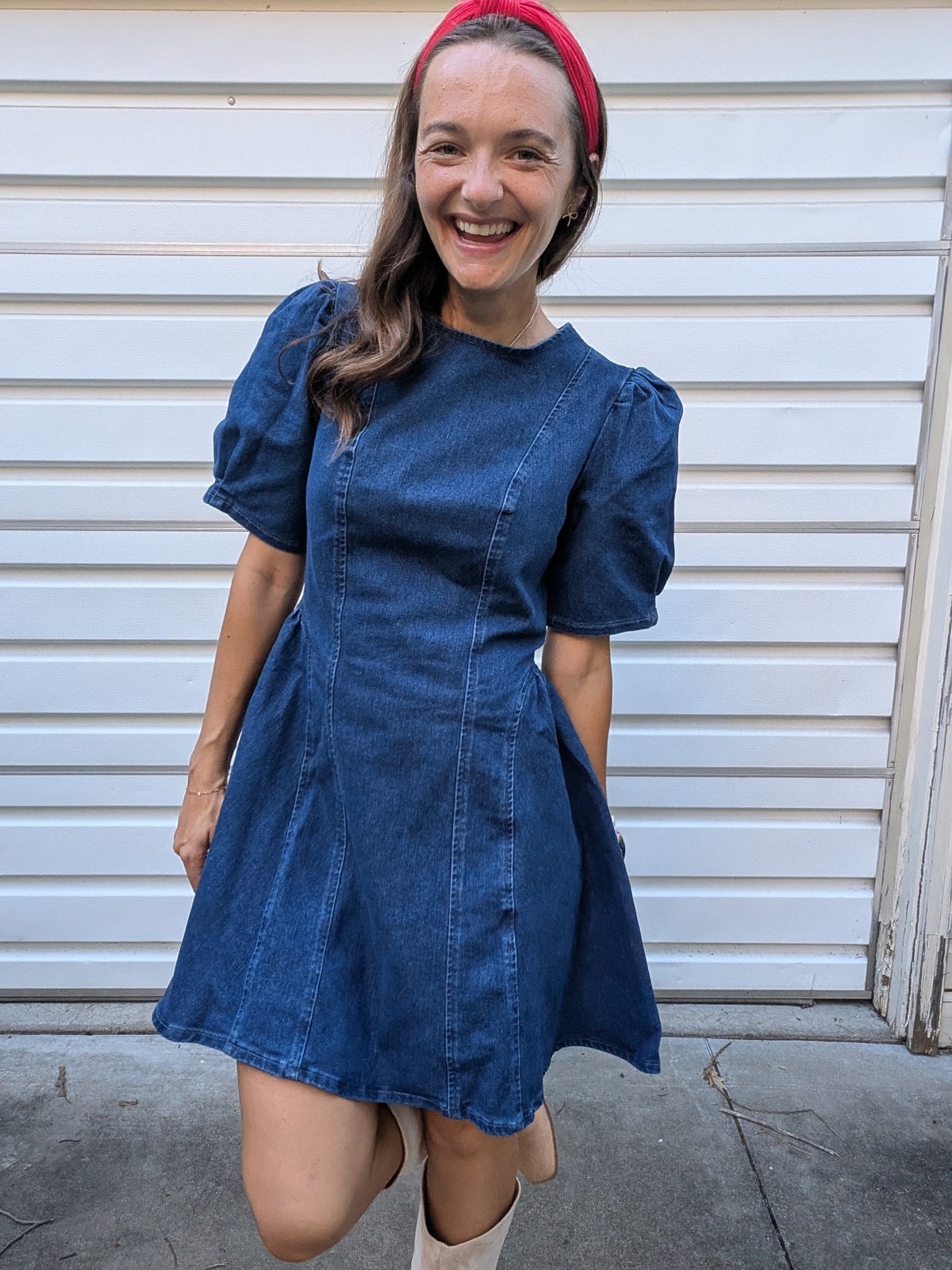 The Clara Puff-Sleeve Denim Mini Dress