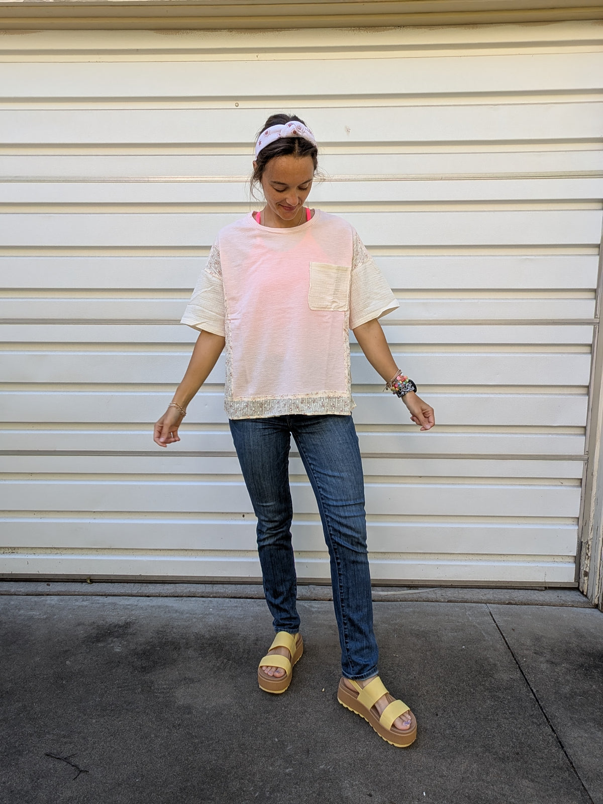 Sunlit Petal Mixed Media Tee - PINK