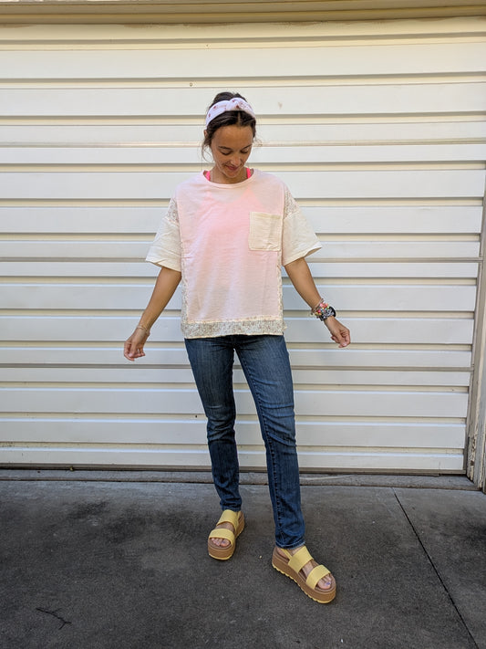 Sunlit Petal Mixed Media Tee - PINK