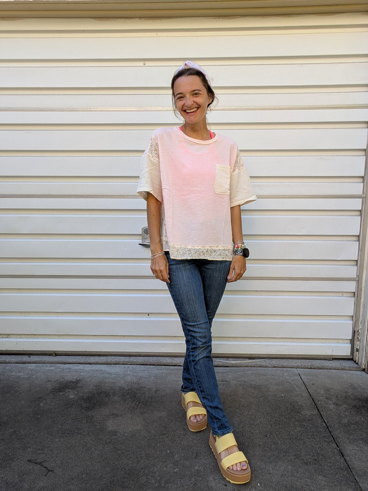 Sunlit Petal Mixed Media Tee - PINK