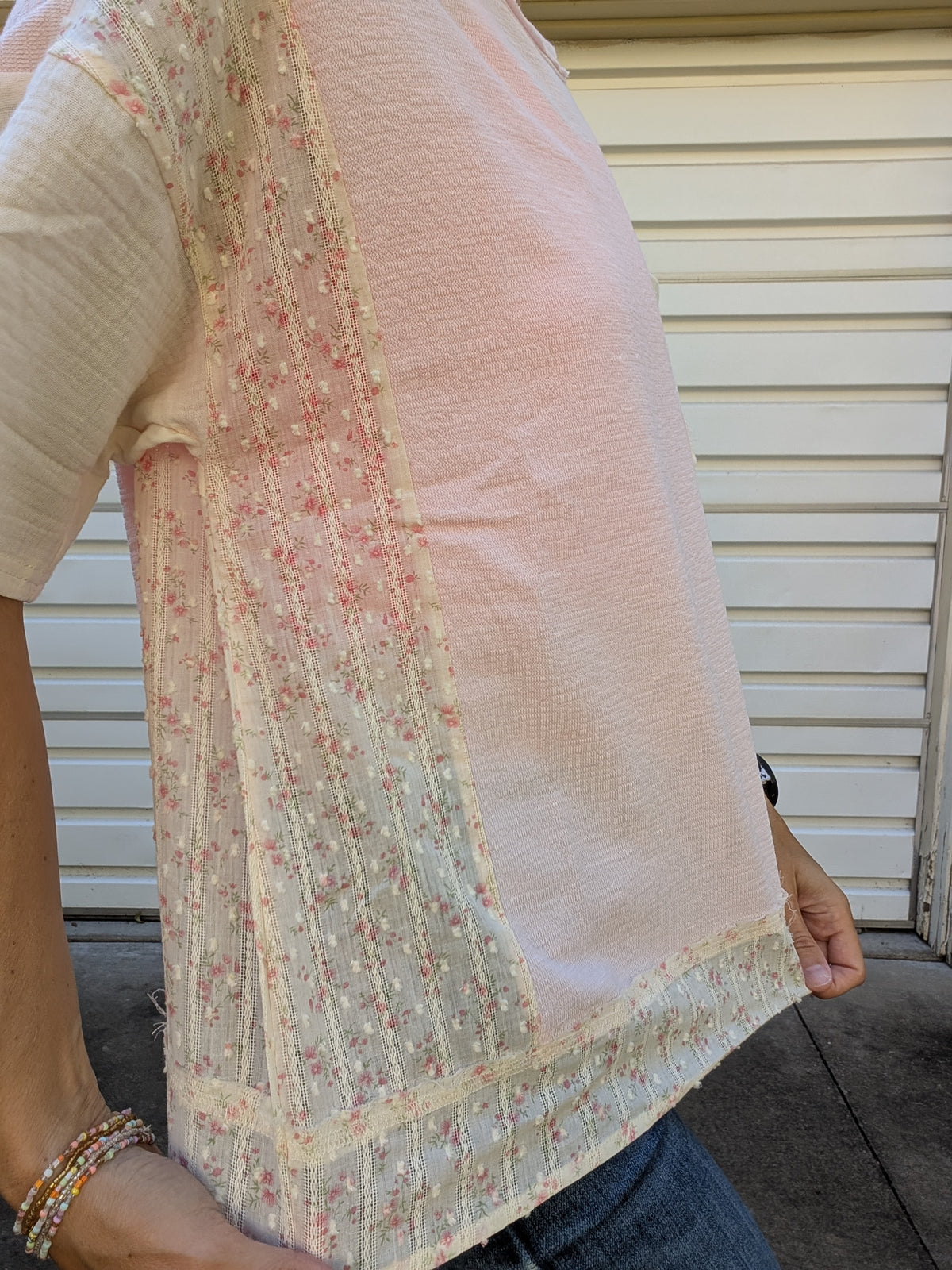 Sunlit Petal Mixed Media Tee - PINK