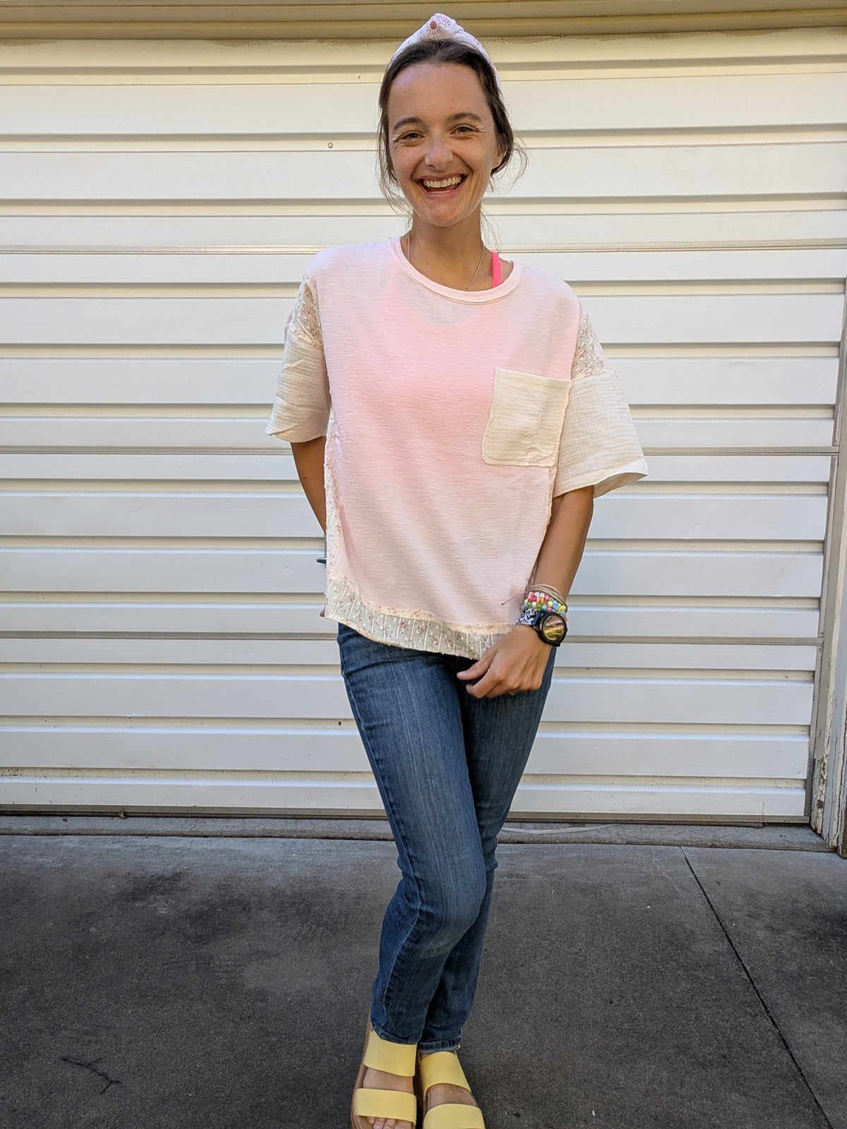 Sunlit Petal Mixed Media Tee - PINK