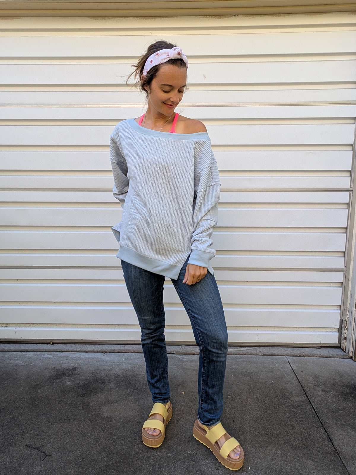 Periwinkle Breeze Waffle Knit Pullover