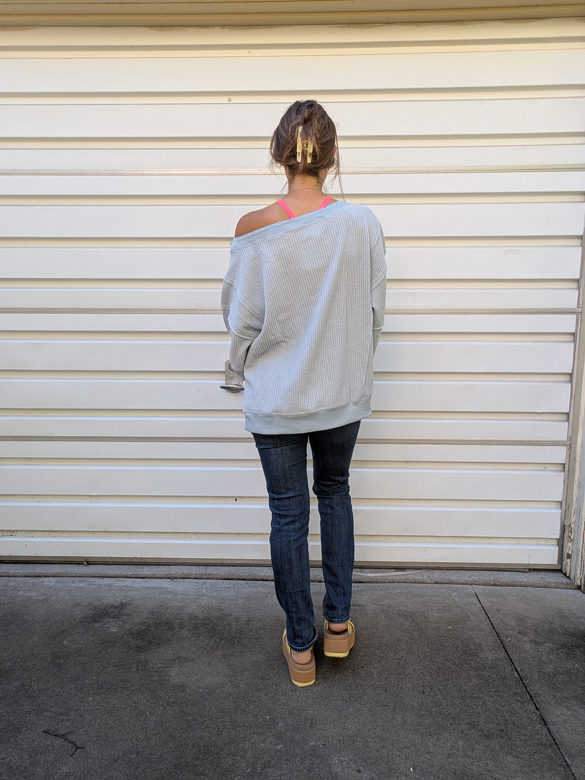 Periwinkle Breeze Waffle Knit Pullover