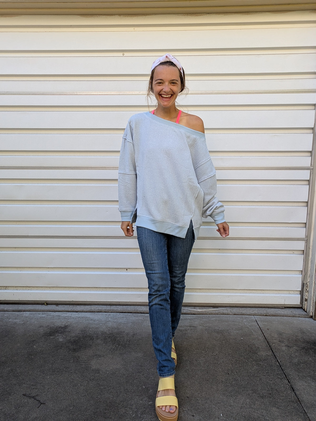 Periwinkle Breeze Waffle Knit Pullover