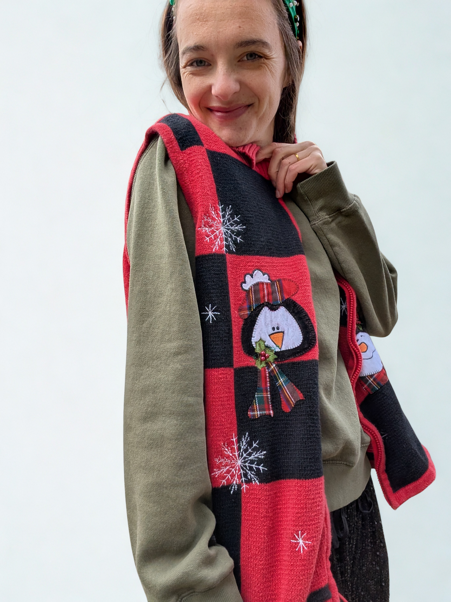 Red & Black Block Christmas Vest