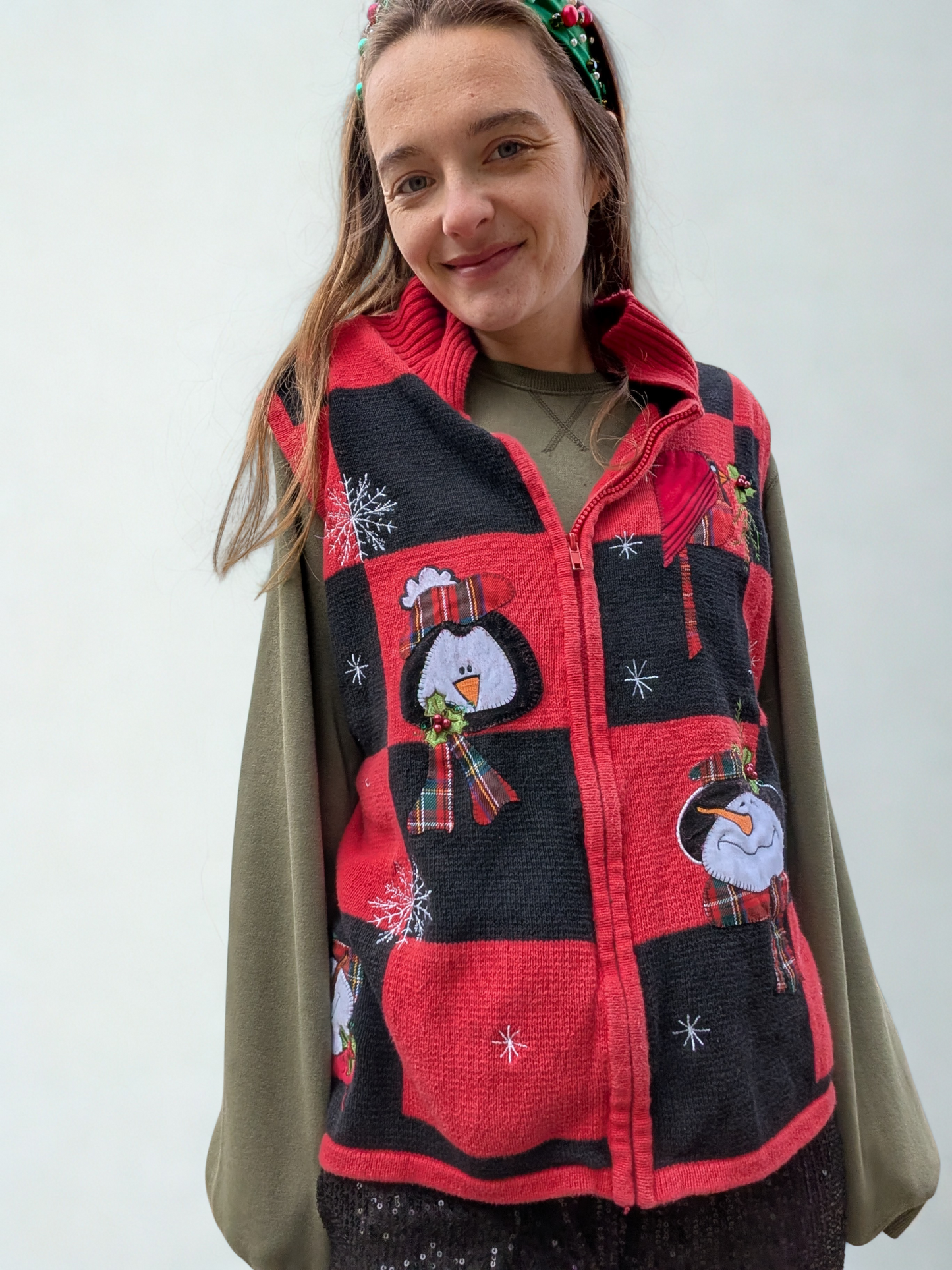 Red & Black Block Christmas Vest