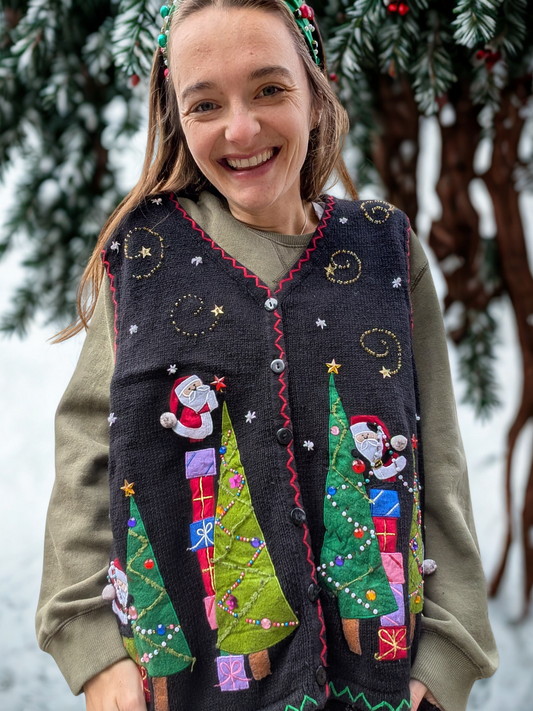 Santa Decorating on Stacked Presents Vest