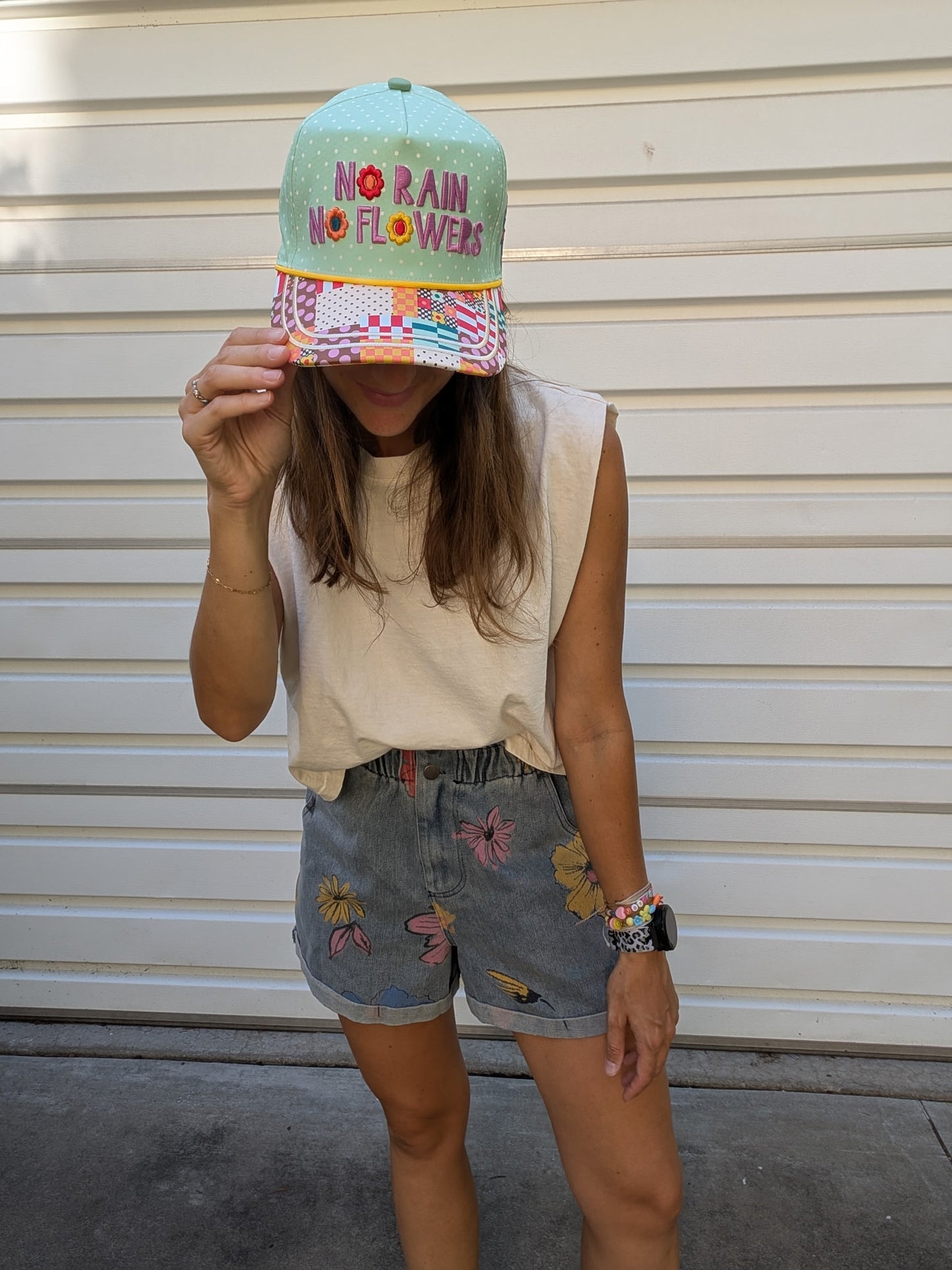 No Rain No Flowers Patchwork Trucker