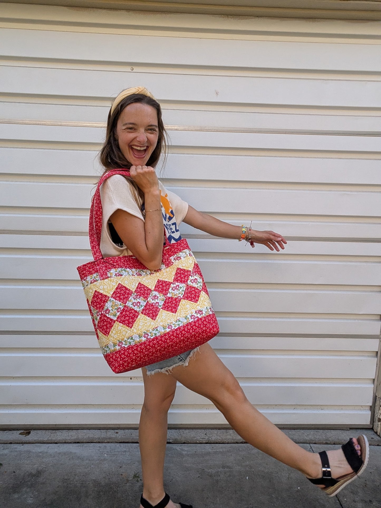 The Cherry Lemonade Hand-Quilted Tote Large