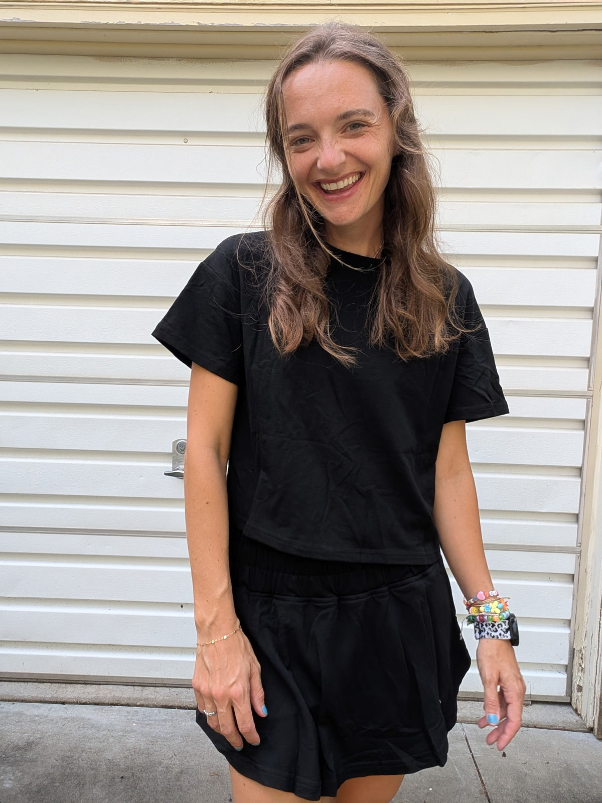 Midnight Glow Boxy Crop & Flared Shorts Two-Piece Set