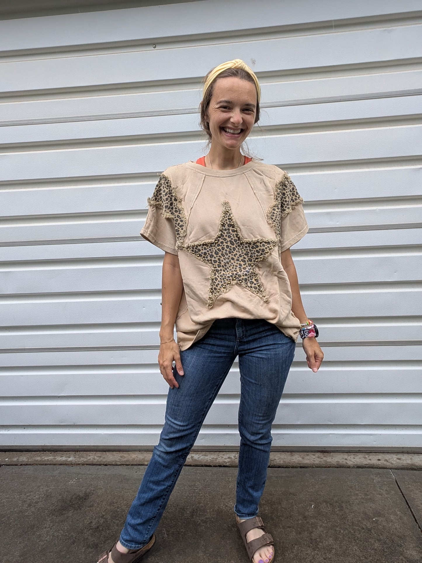 Studded Leopard Star Patchwork Top