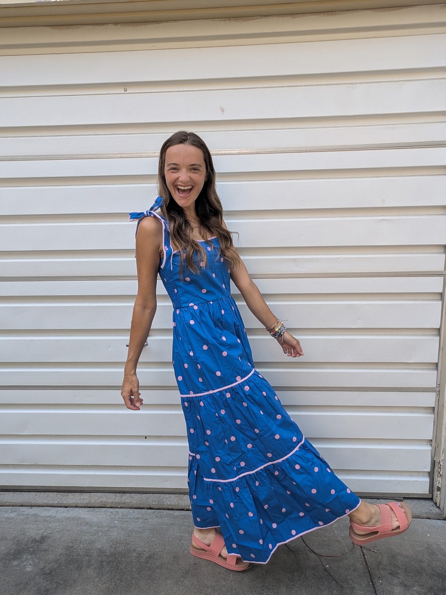 Blueberry Bubblegum Polka Dot Maxi Dress
