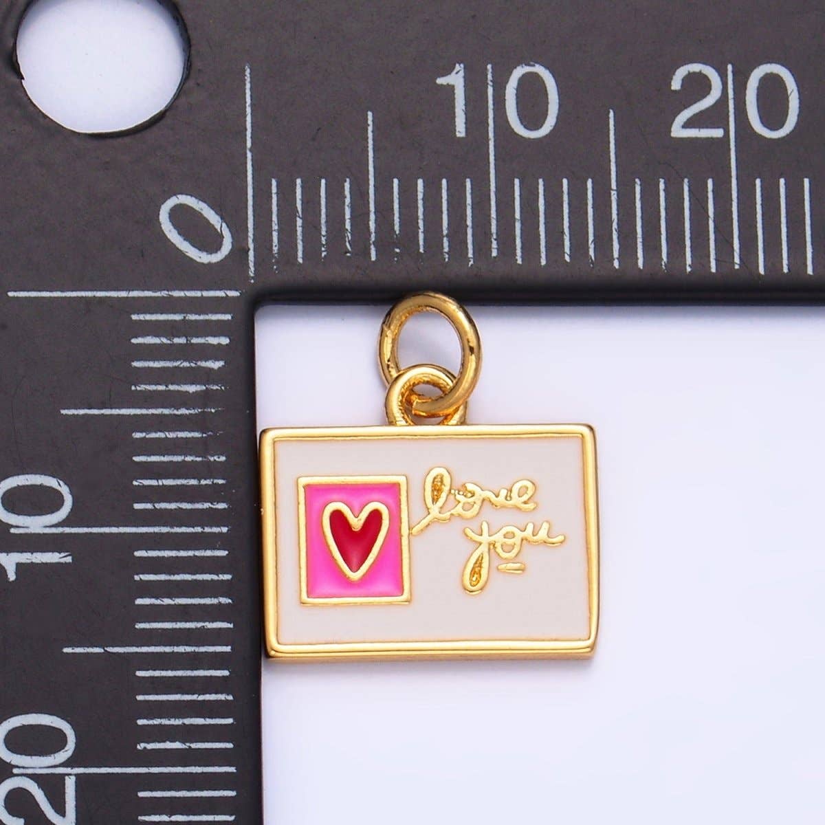 "Love You" Script Enamel Post Card Charm
