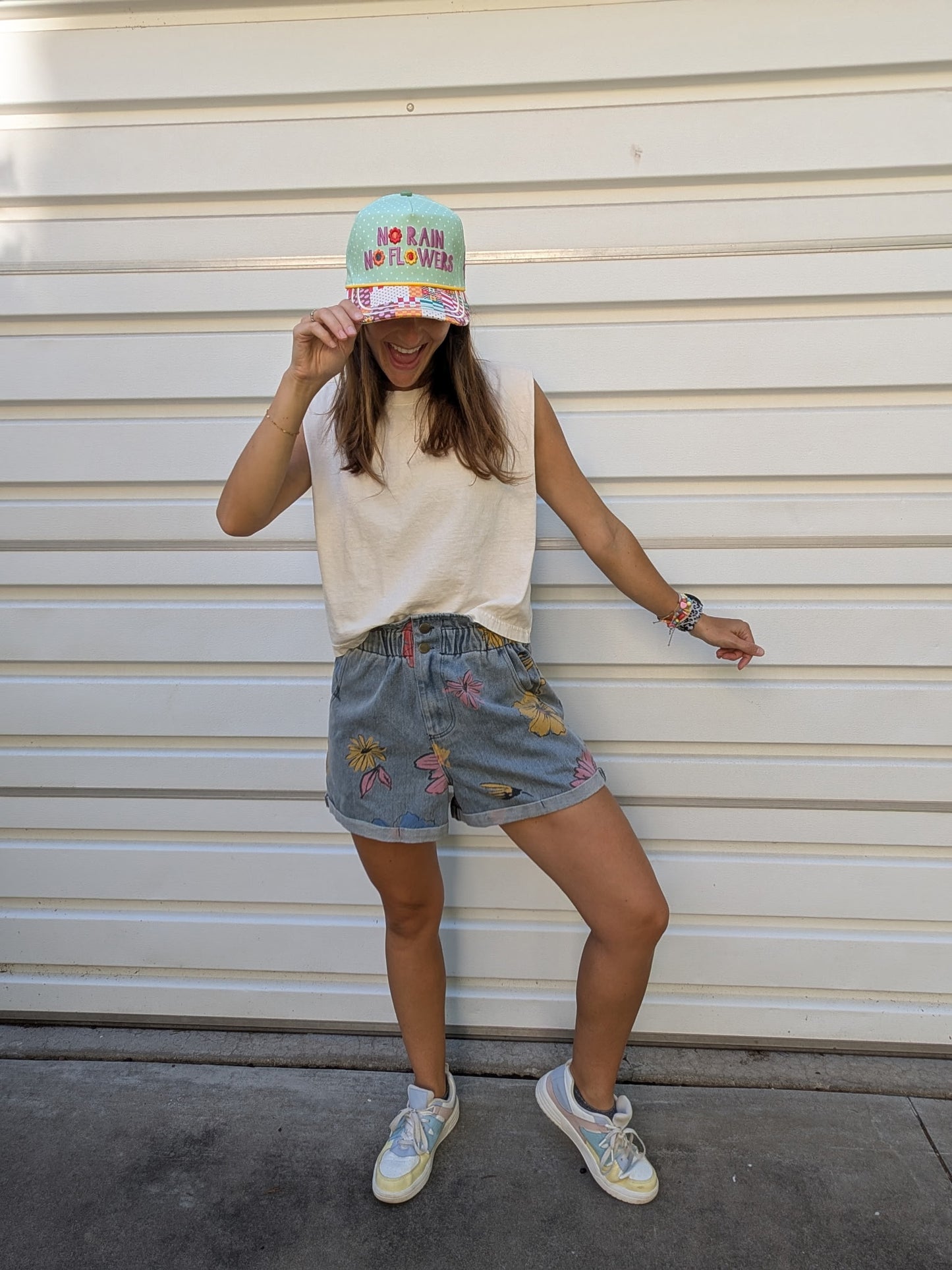 No Rain No Flowers Patchwork Trucker