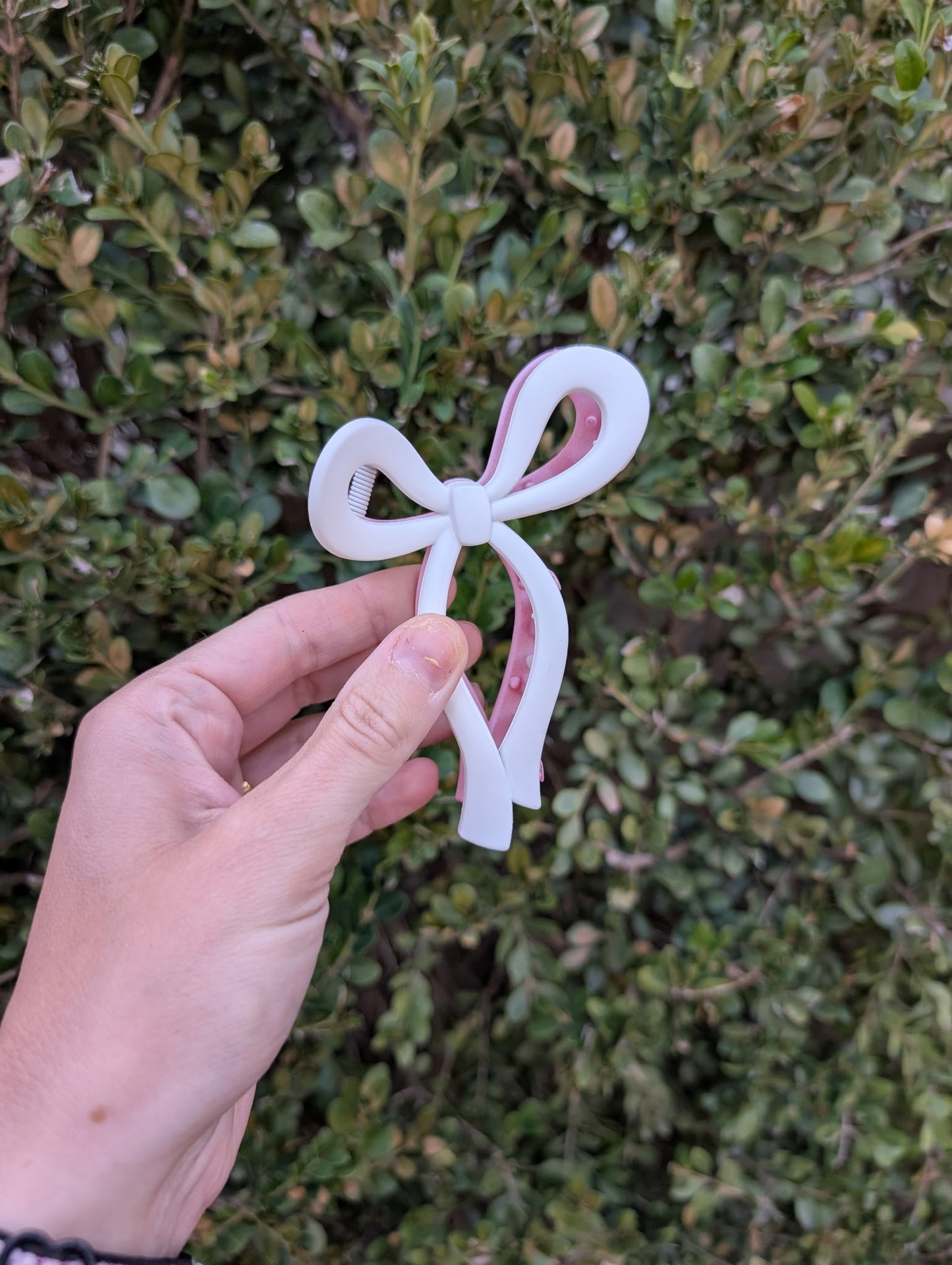 Pink & White Bow Clip