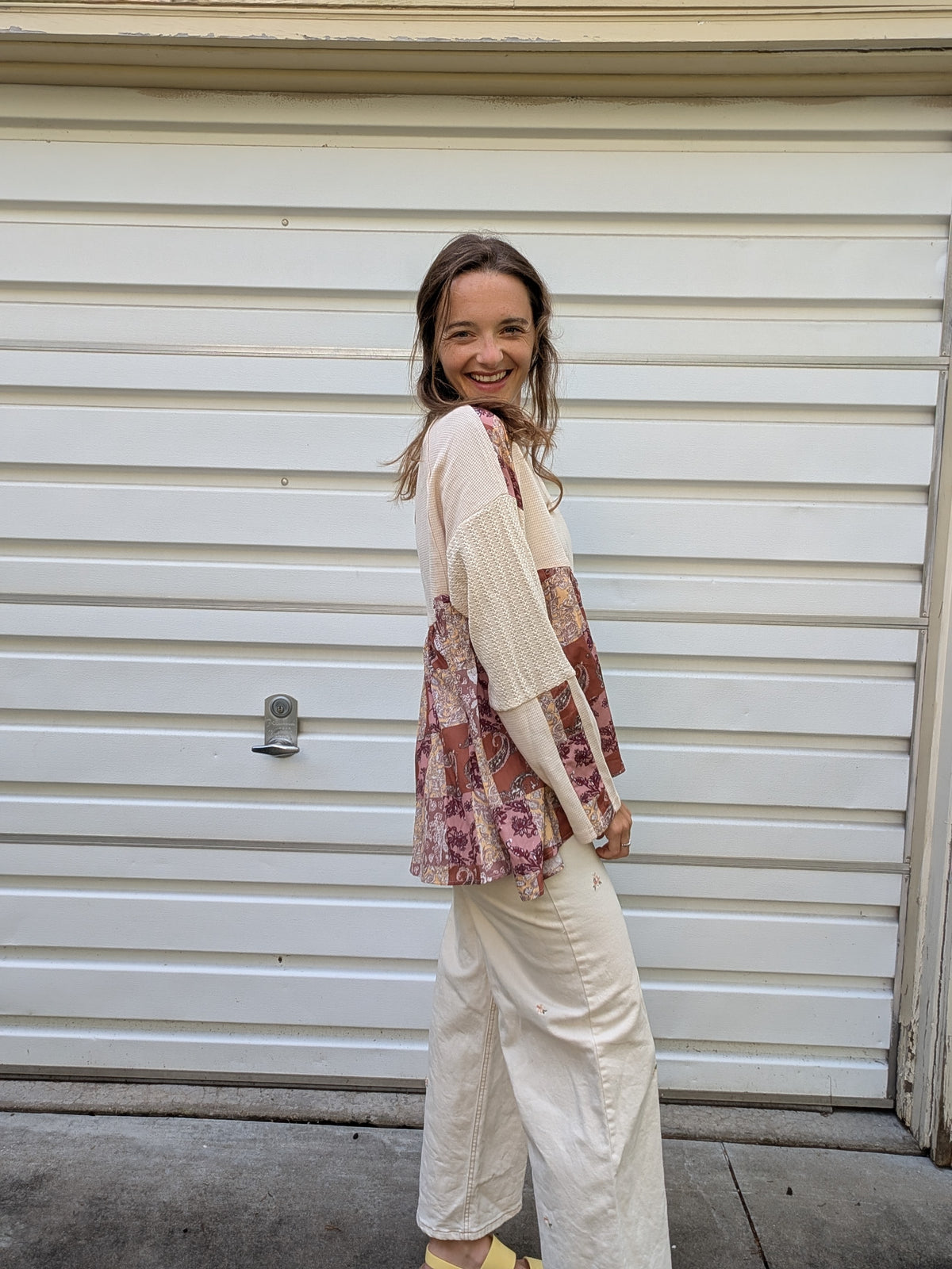 Wildflower Road Waffle & Paisley Babydoll Top