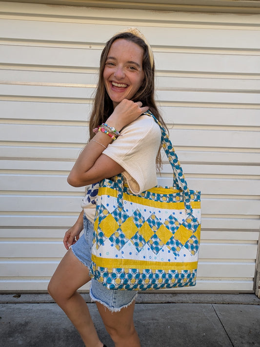 The Capri Coast Hand-Quilted Large Tote