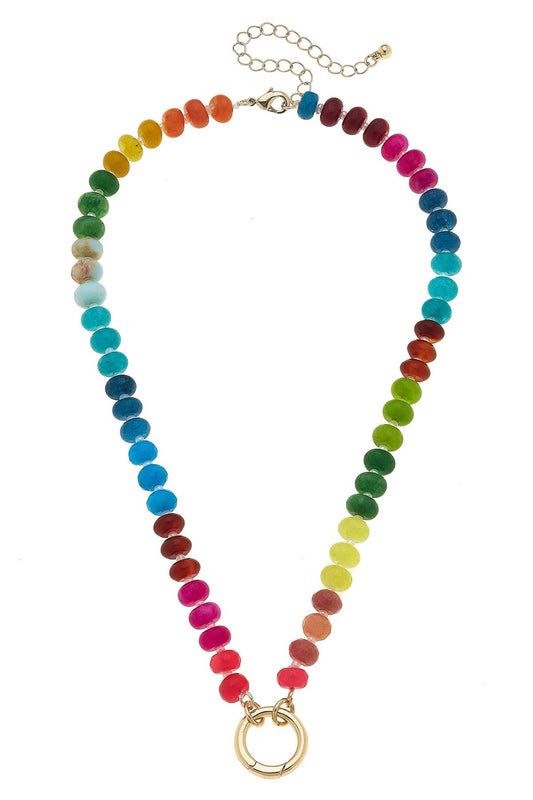 Lucy Gemstone Beaded Charm Necklace Base in Rainbow